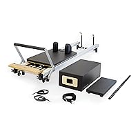 Merrithew™ At Home SPX® Reformer Package with Reformer Box, Footstrap, Padded Platform Extender and Metal Roll-up Pole – Pilates Workouts at Home(BLACK)
