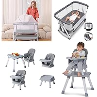 8 in 1 Baby High Chairs for Babies and Toddlers,Convertible High Chair for Baby & Baby Bassinet Bedside Sleeper(3 in 1,Grey)
