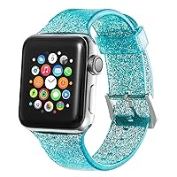 for Apple Watch Band 40mm 44mm 38mm 42mm Bling Silicone watchbands Bracelet 4 3 5 se 6 7 Jelly Strap (Color : Green, Size : 38-40mm)