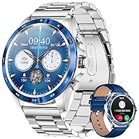 LIGE Men's Smart Watch with Bluetooth Calling, 1.32 Inch with Voice Assistant, Heart Rate Monitor Sleep IP68 Waterproof Pedometer Smartwatch Android iOS Silver Blue