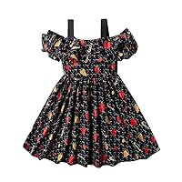 1-5 Years Girls Summer Dress Off Shoulder Ruffle Floral Spaghetti Strap Casual Sundress Toddler Tiered Midi Dresses