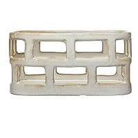 Creative Co-Op Stoneware Food Storage Basket with Distressed Matte Finish, White
