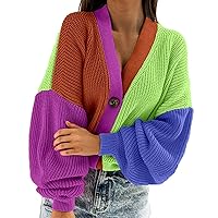 Sweaters for Women Knit Sweater Ladies Woolen Long-Sleeved Cardigan 2021 Winter Casual Color Matching Bright Eye (Color : B, Size : X-Large)