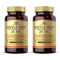Solgar Gentle Iron (Iron Bisglycinate) 25 mg - 180 Vegetable Capsules, Pack of 2 - Non-Constipating, Gentle on Your Stomach - Non-GMO, Gluten Free - 360 Total Servings