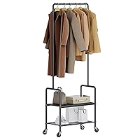 Rolling Clothing Rack - Space-Saving Clothes Rack on Wheels - Portable Hanging Storage Organizer with 2 Shelves - Sturdy Metal Garment Rack for Home & Business (Black, Industrial Style)