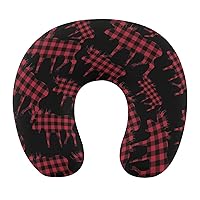 Plaid Moose Lumberjack Red Black U Shaped Pillow Cute Portable Neck Pillows Travel Pillow Cushion for Women Men Traveling Car Home