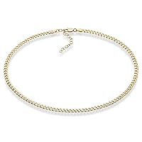 Miabella 925 Sterling Silver Italian 3.5mm Diamond Cut Cuban Link Curb Chain Choker Necklace for Women, 13 + 2 Inch Made in Italy