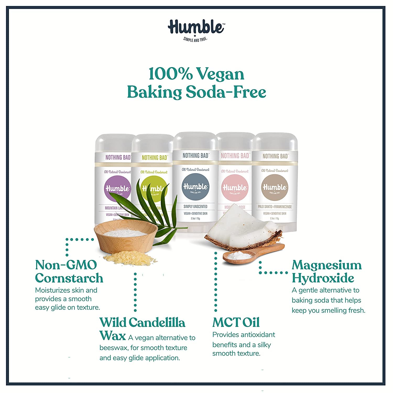HUMBLE BRANDS Aluminum-Free Natural Deodorant for Women and Men, Cruelty-Free Vegan Deodorant, Formulated for Sensitive Skin, Palo Santo and Frankincense, 2.5 Ounce (Pack of 1)
