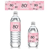 Pink, Black, and White Birthday Party Water Bottle Labels - 24 Waterproof Wrappers - Chic Birthday Party Supplies (80th Birthday)