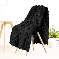 LOCHAS Super Soft Shaggy Faux Fur Blanket, Plush Fuzzy Bed Throw Decorative Washable Cozy Sherpa Fluffy Blankets for Couch Chair Sofa (Black 30