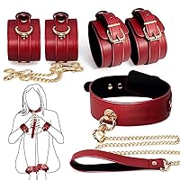 Sex Bondage BDSM Kit,Sexy Slave Adjustable Leather Hand & Ankle Cuffs Choker with Leash for Couple SM Sex Games Tool Cosplay Adult Sex Toys