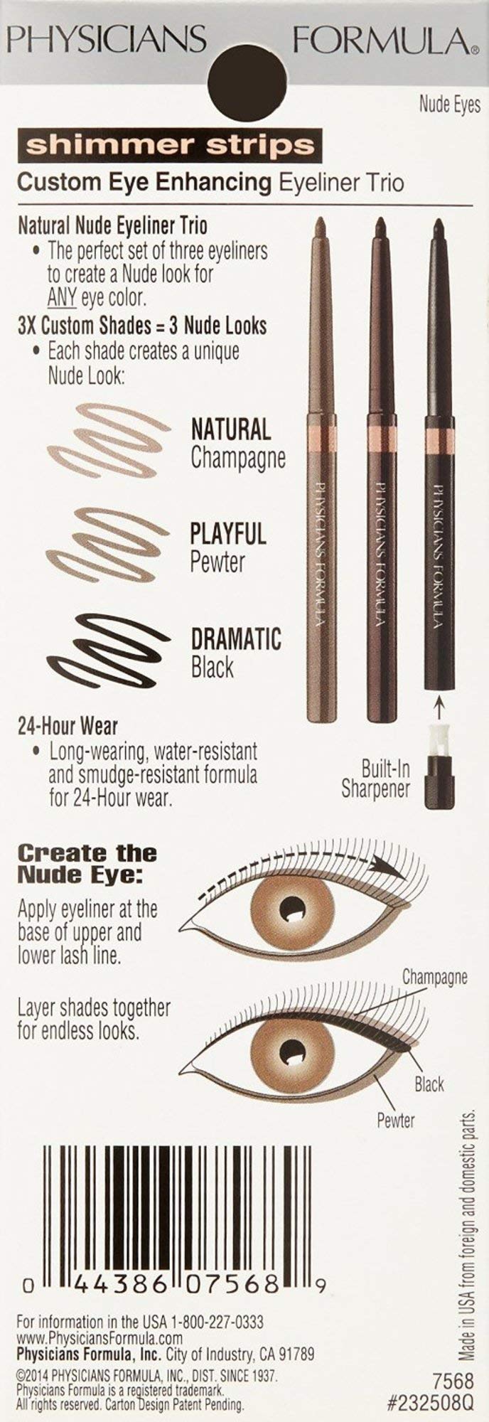 Physicians Formula Shimmer Eyeliner Pencil Set Of 3, Black, Dark Brown, Brown, Custom Eye Enhancing Eyeliner Trio, Dermatologist Approved