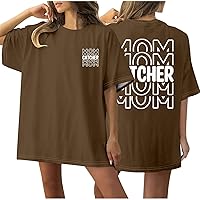 Women's Shirts Short Sleeves Comfy T-Shirts Front and Back Letter Graphic Print Blouses Tops Loose Fit Trendy Tees