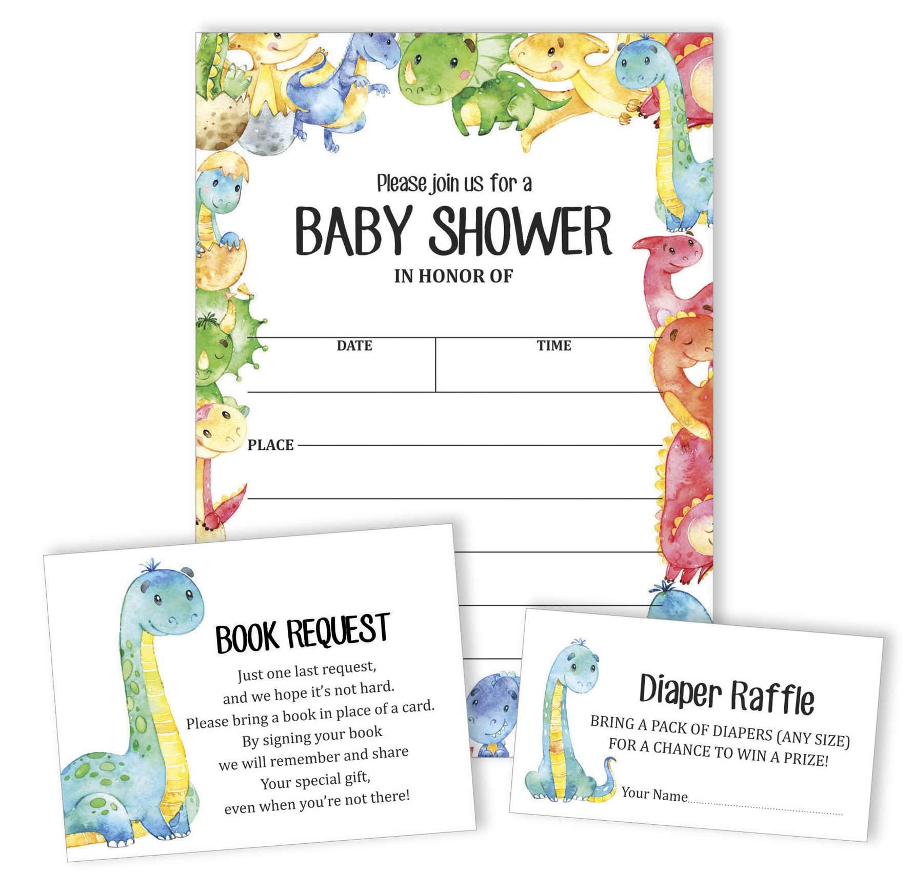 Inkdotpot Set Of 30 Dinosaur Baby Shower Invitations-Diaper Raffle Tickets And Baby Shower Book Request Cards Jungle Animals Invites Its A Boy Its A Girl