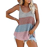 Andongnywell Womens Summer Sexy Knit Tank Tops Loose Sleeveless Sweater Casual Ribbed Tops Tees Blouses Vests