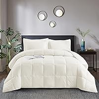 HIG 3pc Down Alternative Comforter Set - All Season Reversible Comforter with Two Shams - Quilted Duvet Insert with Corner Tabs - Box Stitched - Super Soft, Fluffy (King/Cal King, Ivory)