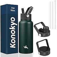 Insulated Water Bottle with Straw,32oz 3 Lids Metal Bottles Stainless Steel Water Flask,Army Green