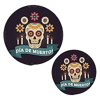 Dead Day Halloween Mexican Skull Trivets for Hot Dishes Pot Holders Set of 2 Pieces Hot Pads for Kitchen Heat Resistant Trivets for Hot Pots and Pans Placemats Set for Countertops Farmhouse Decor