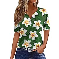 Short Sleeve Shirts for Women,Tops for Women Trendy Vintage Floral Print V Neck Button Top Summer Tops for Women 2024