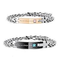 Personalized Couple Matching Bracelets Engraved ID Tag for Women Men His and Hers Custom Name Date Anklet Adjustable Handmade Braided Rope Stainless Steel Lover Friendship Gifts