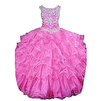 Princess Girl Pagenat Dress Layered Ruffls Beads Kids Party Ball Gowns