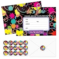 90 Pcs Neon Birthday Party Invitations Cards with Envelopes Glow in the Dark Party Supplies Fill In Birthday Invite Cards Stickers for Kids Neon Video Let's Glow Birthday Party Decorations Favor