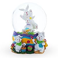 Bunnies Decorating Easter Eggs Musical Water Snow Globe