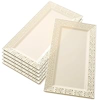 Silver Spoons DISPOSABLE SERVING TRAYS | for Upscale Wedding and Dining| Lace Design | 12 pc | Ivory | 14” x 7.5”