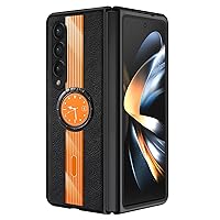 ZIFENGXUAN- Case for Samsung Galaxy Z Fold 5, Anti-Fingerprint Camera Lens Protective Leather Phone Cover with Ring Stand Slim Thin Shell (Samsung Galaxy Z Fold 5,Orange)