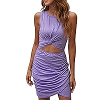 EFOFEI Women's Summer Sleeveless Hollow Out Dress Twist Bodycon Wrap Mini Dress Ruched Slim Fit Party Dresses