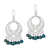 Bohemian Sterling Silver and Cultured Pearl Earrings, Teal