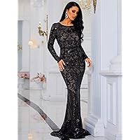 Summer Dress for Women Zip Back Maxi Sequin Bodycon Prom Dress Dresses (Color : Black, Size : Small)