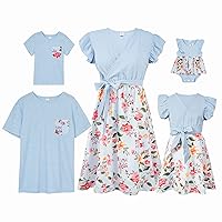 Mommy and Me Flared Dresses,Family Matching Outfits Shirts Rainbow Loose Swing Short T-Shirt Babydoll Slip Dress…