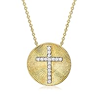 Ross-Simons 0.15 ct. t.w. Diamond Cross Medallion Necklace N 18kt Gold Over Sterling. 18 inches