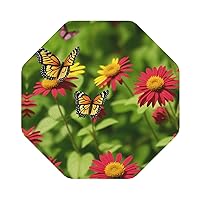 Butterfly and Red Flower Print Leather Coaster Set of 6 Pieces,Octagon Heat-Resistant Drinks Coffee Decorative Coaster for Living Room Kitchen,4 in