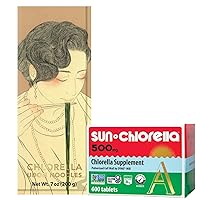 Sun Chlorella Superfood Udon Noodle Tablet Bundle 500mg x 600 Tablets + Udon Chlorella Noodles 7.8oz (4 Servings)