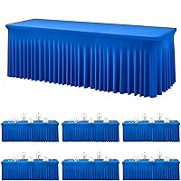6 Pack Royal Blue Spandex Tablecloths for 8 Foot Rectangle Tables, Wrinkle Free Fitted Tablecover 8ft Stretchy Table Cloth with Skirt for Weddings Birthday Party Banquet Baby Shower