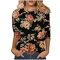 Womens Shirts Dressy Casual,Women's Fashion Casual Round Neck Three Quarter Sleeve Printed T-Shirt Top