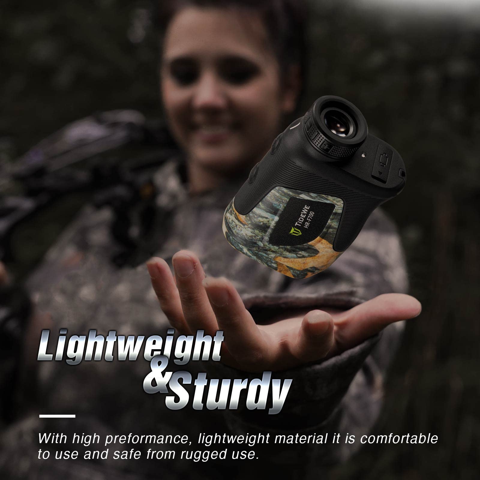 TIDEWE Hunting Rangefinder with Rechargeable Battery, 700/1000Y Camo Laser Range Finder 6X Magnification, Distance/Angle/Speed/Scan Multi Functional Waterproof Rangefinder with Case