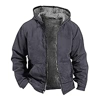 Mens Winter Warm Plush Lined Jacket Fleece Lined Full Zip Hoodie Solid Outdoor Hooded Sweatshirt Athletic Jackets