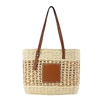 Women's Beach Bags Summer Large Woven Shoulder Purse Handbag Straw Tote Bag for Summer Vacation Travel