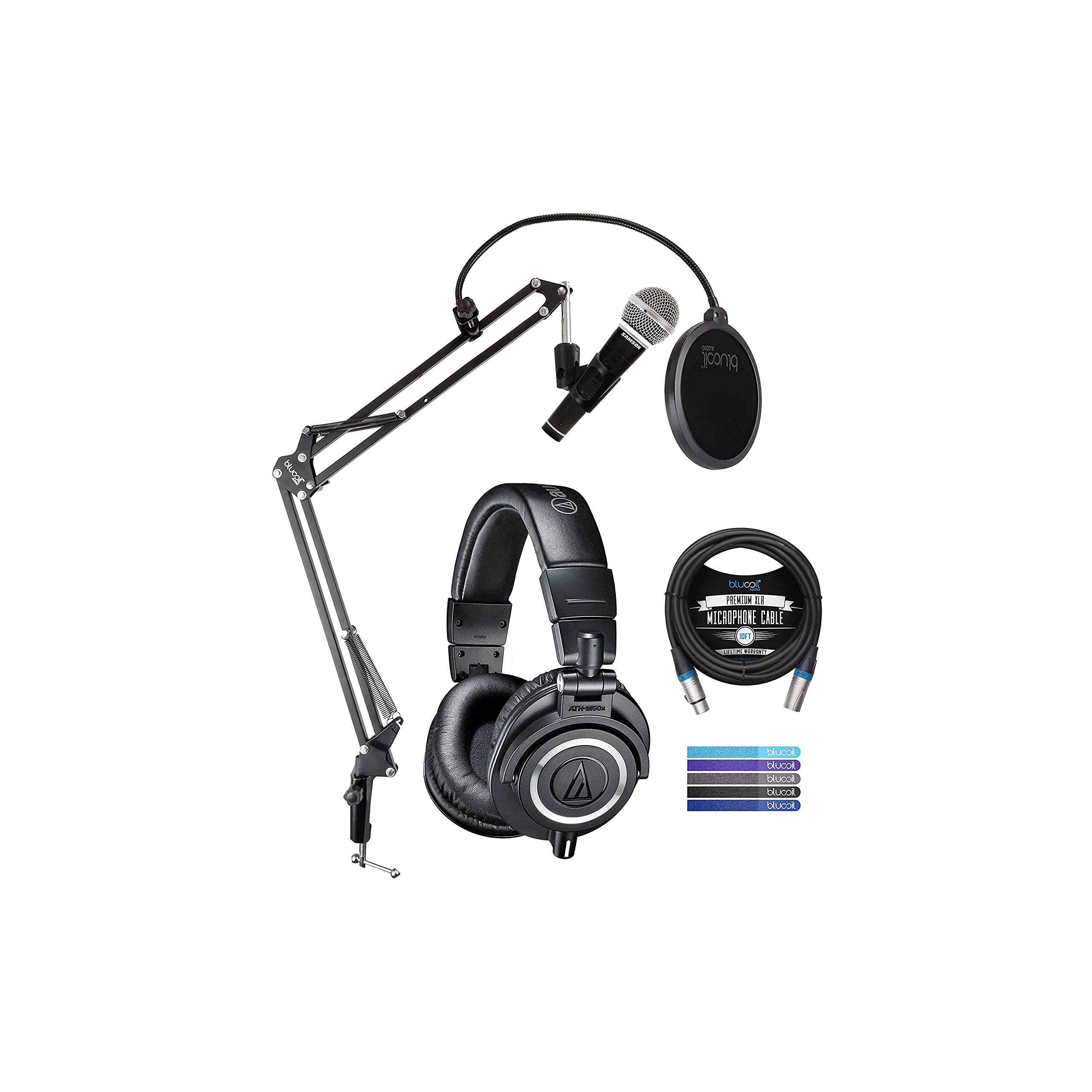 Mua Audio Technica ATH-M50X Professional Studio Monitor Headphones, Black  Bundle with Samson R21S Dynamic Microphone, Blucoil Boom Arm Plus Pop  Filter, 10' XLR Cable, and 5-Pack of Reusable Cable Ties trên Amazon