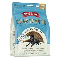 The Missing Link Smartmouth Vet Developed Dental Chew Treats, 7-in-1 Benefits: Healthy Teeth & Gums, Breath, Skin, Joints, Digestion, Heart, Immune System – Large/Extra Large 50-100lb+ Dogs, 28 Ct
