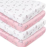 Crib Sheets Girl 4-Pack, Fitted Crib Sheets 52'' x 28'' for Standard Crib & Toddler Mattress, Soft and Breathable Material, Baby Girl Crib Sheets Neutral, Pink