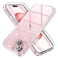 Choiche Compatible for iPhone 15 Plus Case, Women Cute Clear Glitter Bling Sparkly Case, [2 x Diamond Camera Lens Protectors] [2 x Tempered Glass Screen Protectors] 6.7-inch (Glitter Clear)