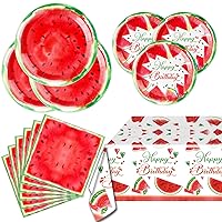 Watermelon Party Tableware,(10pcs 9 inch and 10pcs 7inch) Plates of 20 Napkins and 54‘’x108‘’Tablecloths, Pool Summer Fruit Party Supplies for Girls Birthday Baby Showe