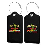 Luggage Tag, Vietnam Veteran Hue PHU-Bai Pu Leather Suitcase Baggage Label Tags, Business Id Card Holders Gifts for Travels Set of 2