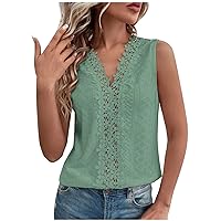 Womens Fashion Tank Tops Cute Lace Trim V Neck Shirts Summer Eyelet Embroidered Dressy Blouses Fitted Office Clothes