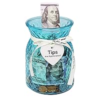 Glass Tips Jar for Money, Tip Box for Bartender Bars Money Container Musicians Restaurants, Glass Tips Jar Bottle Bucket Box for Money Cash Storage Container, Blue