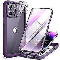 Miracase Glass Series for iPhone 14 Pro Max Case 6.7 Inch, 2023 Full-Body Clear Bumper Case with Built-in 9H Tempered Glass Screen Protector, with Camera Lens Protector (Noble Purple)